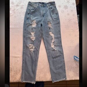 Hollister Blue Straight Leg Jeans with Distressed Details